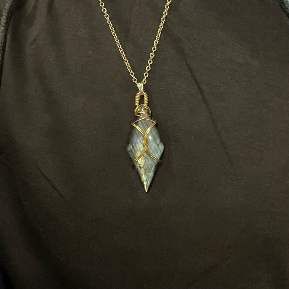 Incredible Diamond-Shaped Labradorite Amulet-Style Statement Necklace - Picture 7 of 10